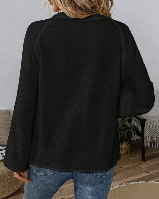 Paisley Pattern Notched Long Sleeve Blouse