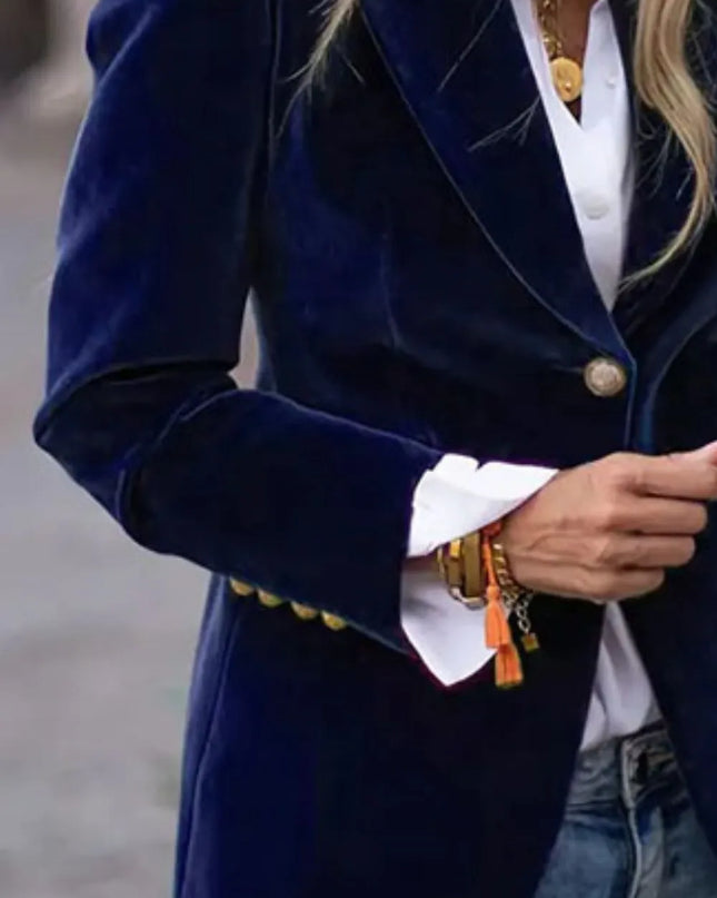 One Button Lapel Collar Long Sleeve Blazer