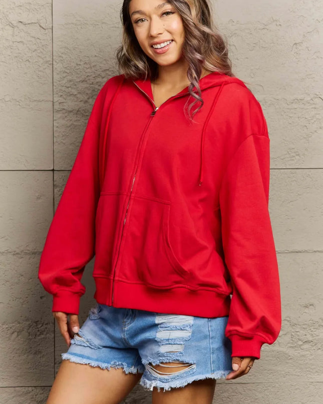 Full Size Zip Up Long Sleeve Hooded Jacket