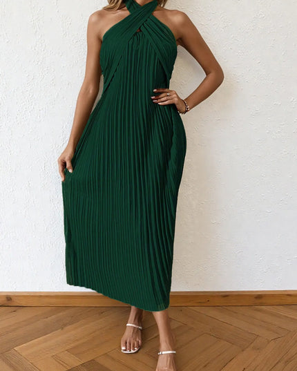 Pleated Halter Neck Midi Dress