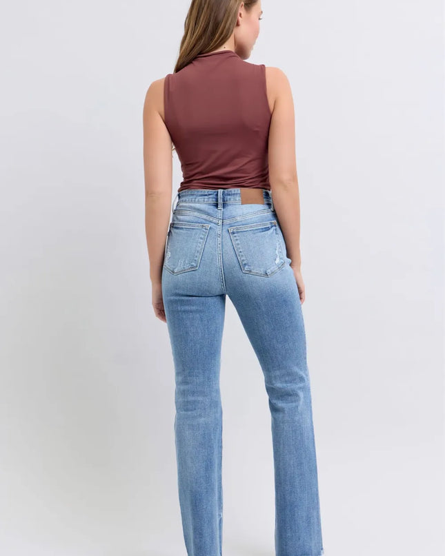 Judy Blue Full Size Raw Hem High Rise Bootcut Jeans