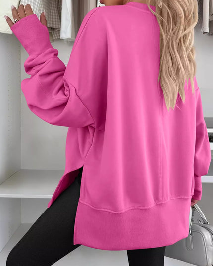 Side Slit Round Neck Long Sleeve Sweatshirt