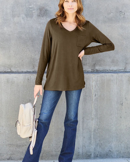Basic Bae Full Size V-Neck Long Sleeve Top