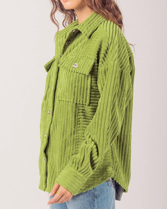 Button Up Long Sleeve Corduroy Jacket