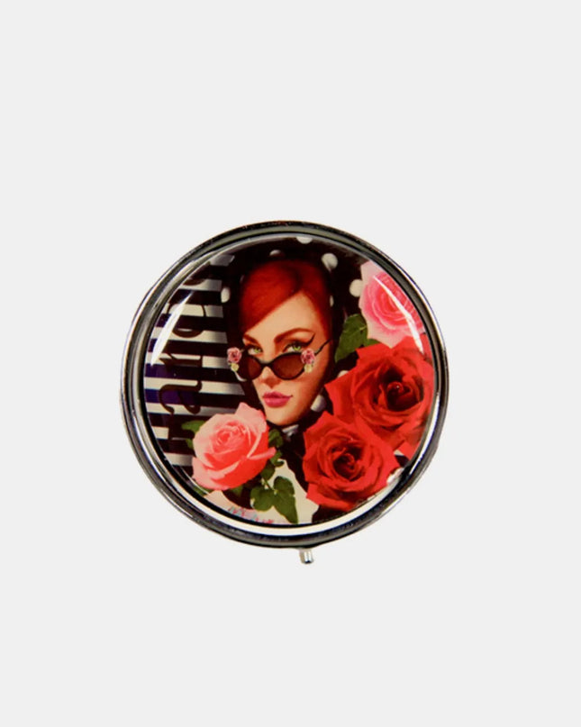 Nicole Lee USA Print Metallic Circular Large Pill Case Lady In Red One Size