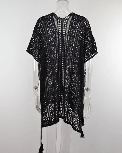 Angel Wings Cutout V-Neck Cover-Up with Tassel 