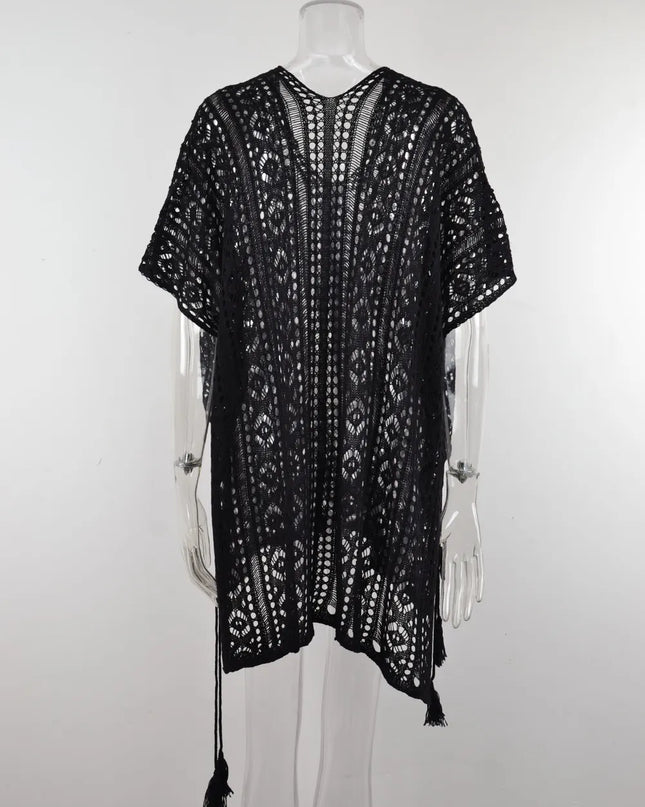 Angel Wings Cutout V-Neck Cover-Up with Tassel 