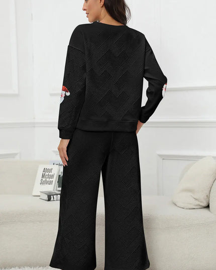 Santa Sequin Round Neck Top and Pants Set