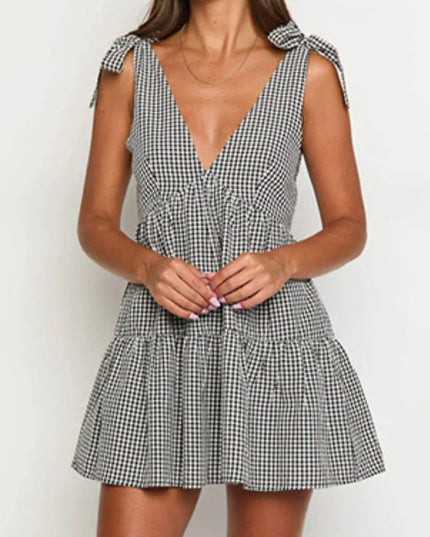 Gingham Tie Shoulder Mini Dress