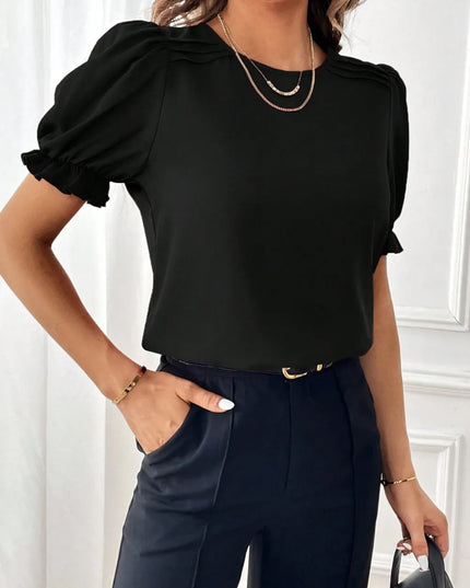 Round Neck Flounce Sleeve Blouse 