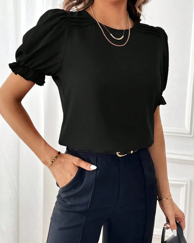 Round Neck Flounce Sleeve Blouse 