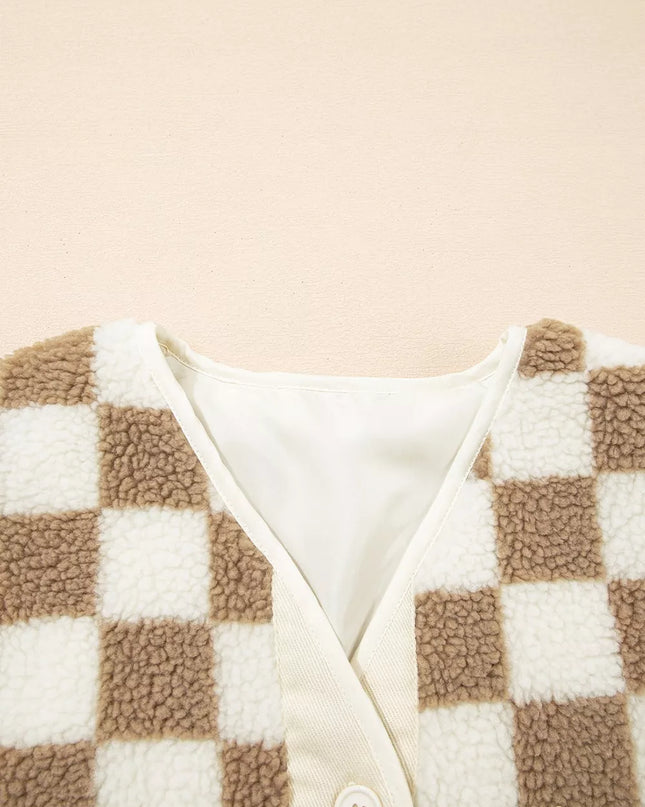 Checkered Sherpa Oversized Button Up Jacket