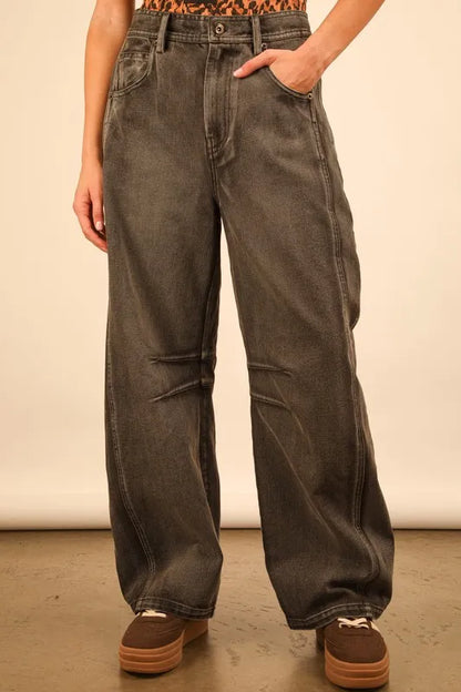 VERY J Wide Leg Comfy Jeans Grey