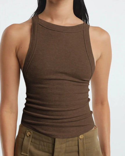 Asymmetrical Back Ribbed Crop Tank Top 