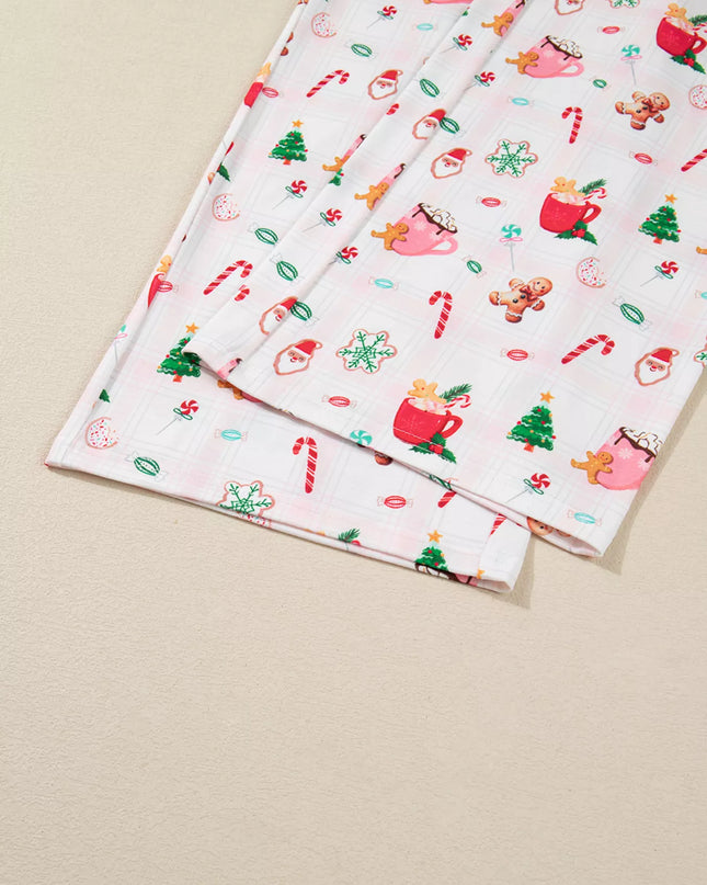 Christmas Spirit Cute Holiday Print Short Sleeve Shirt and Pants 2pcs Pajama Set