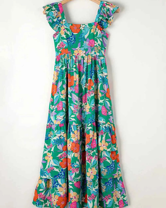 Tiered Ruffled Printed Sleeveless Dress