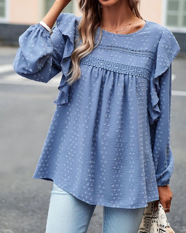 Devine Ruffle Trim Balloon Sleeve Blouse