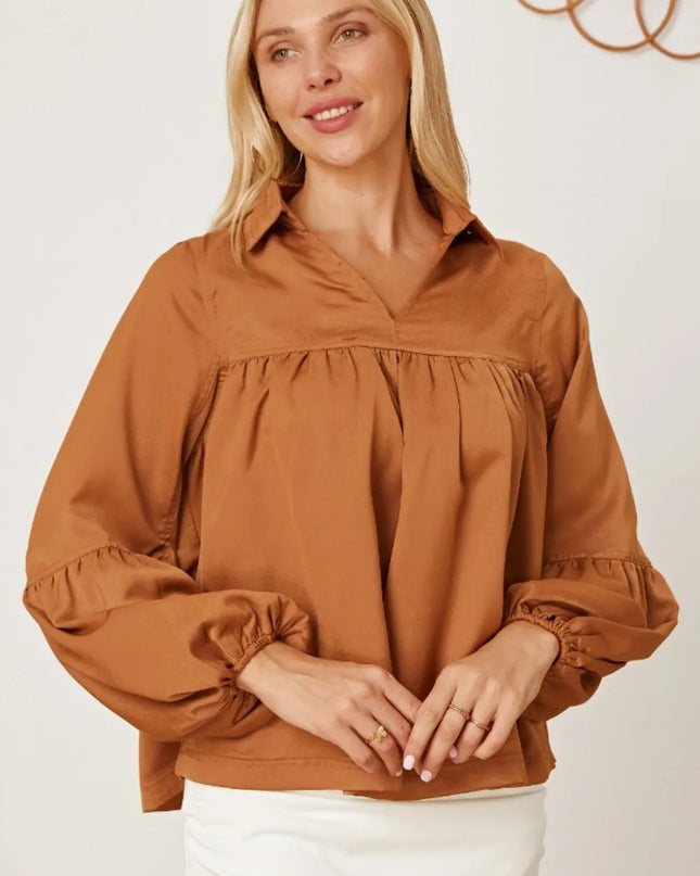 Balloon Sleeve Collared Neck Blouse