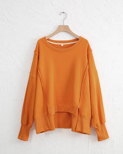 Exposed Seam High-Low Long Sleeve Sweatshirt