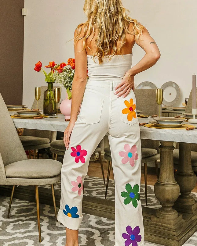 BiBi Flower Print Straight Legs Pants