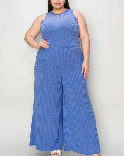 Basic Bae Full Size Ribbed Tank and Wide Leg Pants Set