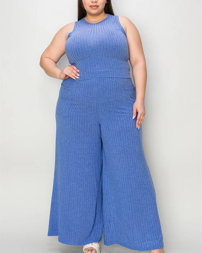 Basic Bae Full Size Ribbed Tank and Wide Leg Pants Set