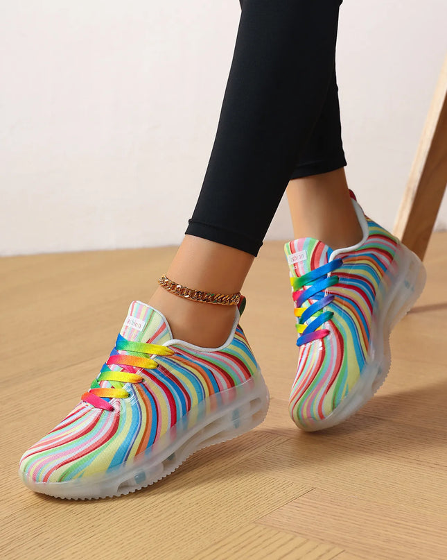 Rainbow Swirl Lace Up Athletic with Transparent Sole 