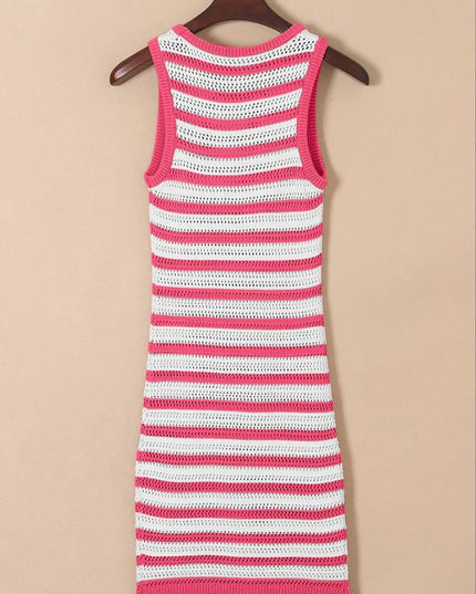 Stripe Hollowed Knit Sleeveless Sweater Dress