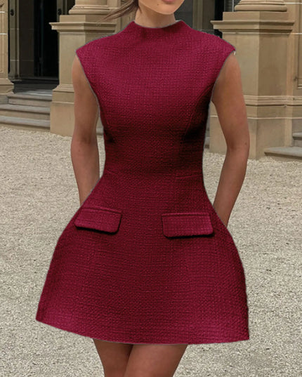 Cutout Back Round Neck Cap Sleeve Mini Dress Wine Red