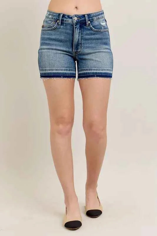 Judy Blue Full Size Mr Tummy Control Vintage Wash Release Hem Shorts Plus Size