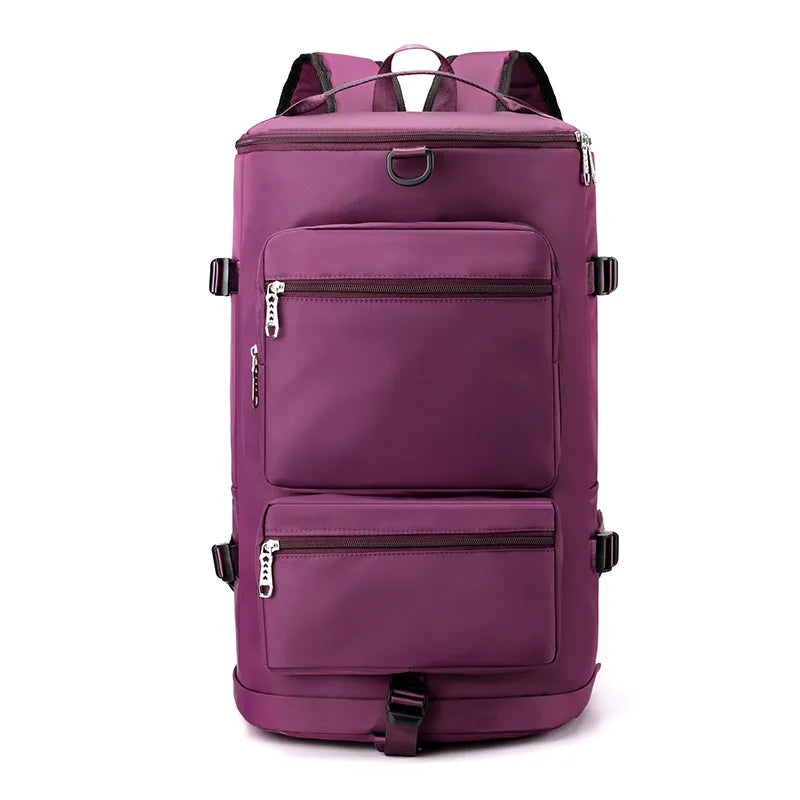 Multi Pocket Travel Backpack Bag Plum Purple One Size