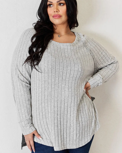 Basic Bae Full Size Ribbed Round Neck Slit T-Shirt