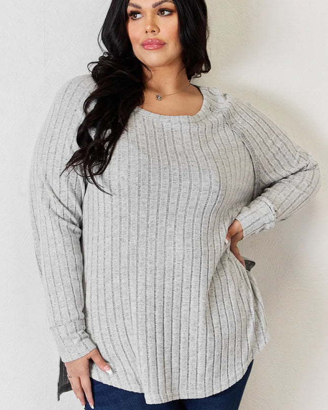 Basic Bae Full Size Ribbed Round Neck Slit T-Shirt