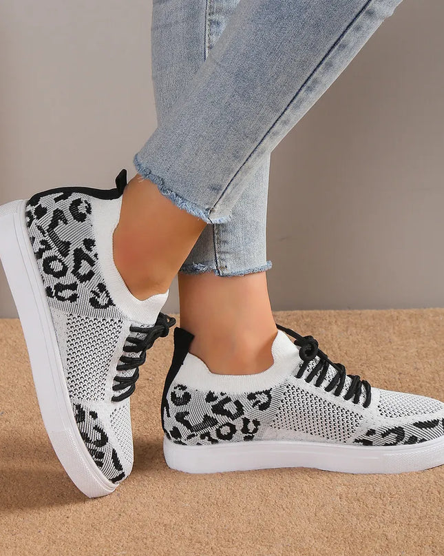 Lace-Up Leopard Flat Sneakers 