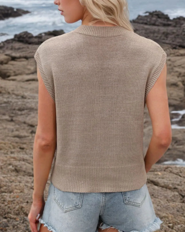 Ribbed Hem V-Neck Sweater Vest