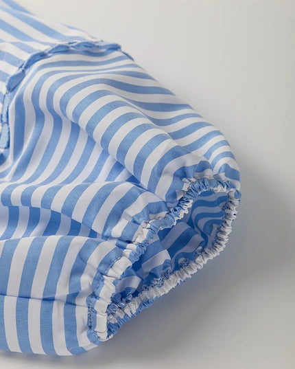 Striped Notched 3/4 Sleeve Blouse