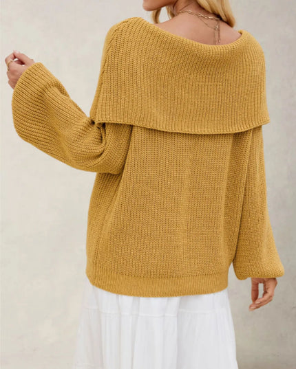 Fold-Over Collar Long Sleeve Sweater