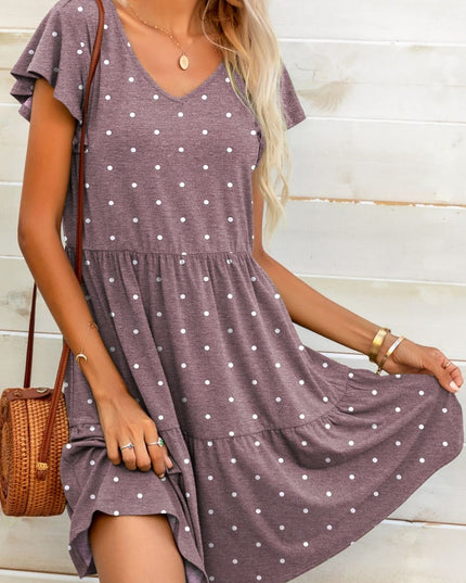 Polka Dot V-Neck Flutter Sleeve Mini Dress