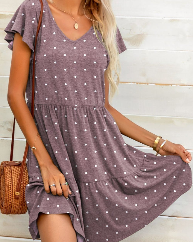 Polka Dot V-Neck Flutter Sleeve Mini Dress