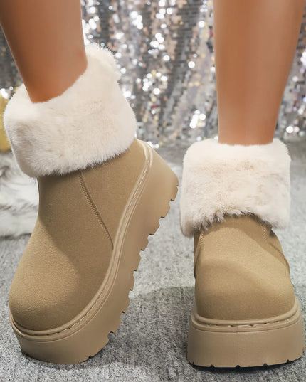 Round Toe Platform Boots Khaki