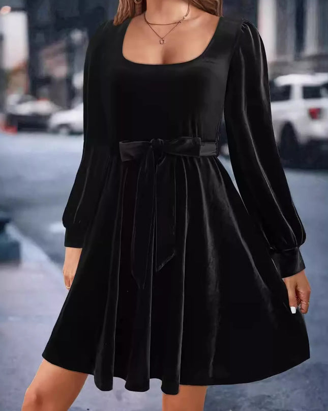 Velvet Long Sleeve A-Line Dress