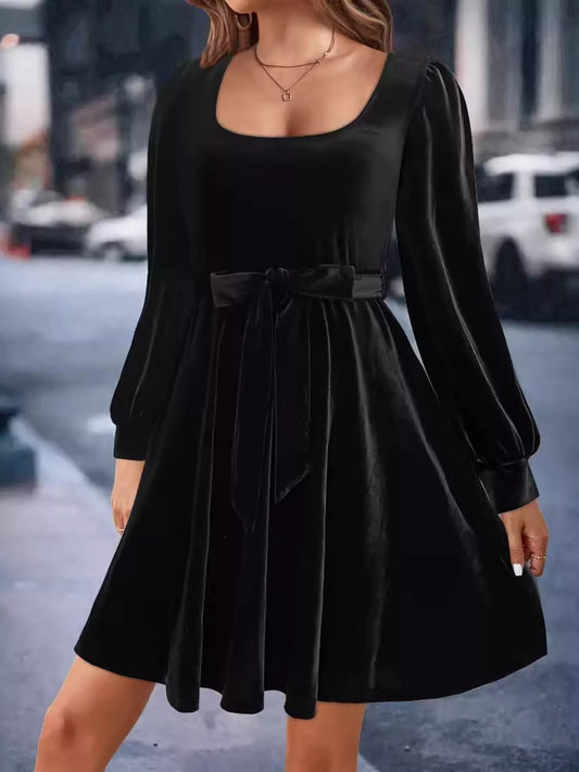 Velvet Long Sleeve A-Line Dress