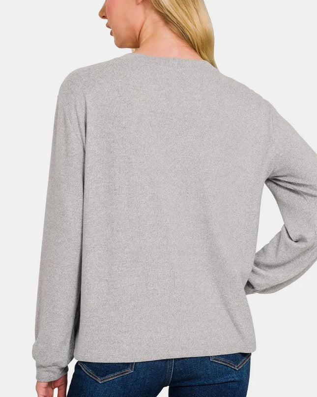 Zenana Hacci Round Neck Long Sleeve T-Shirt