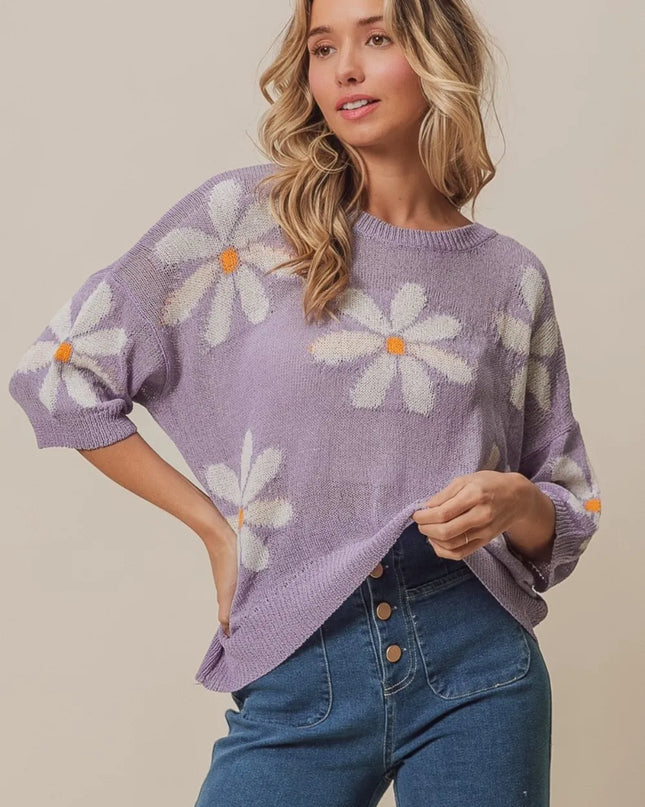 BiBi Floral Pattern Slit Sweater