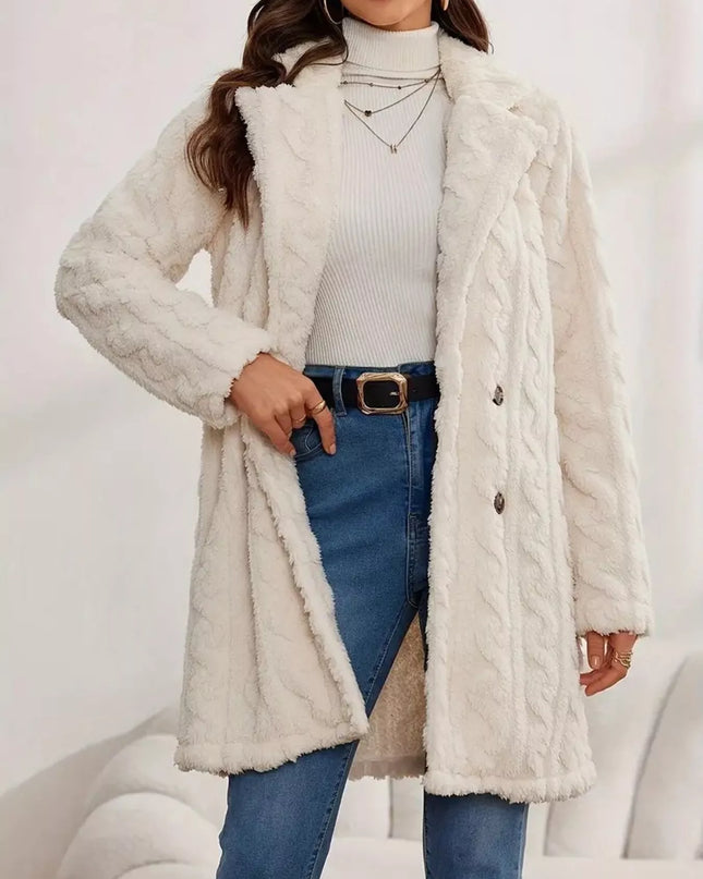 Double-Breasted Fleece Longline Coat