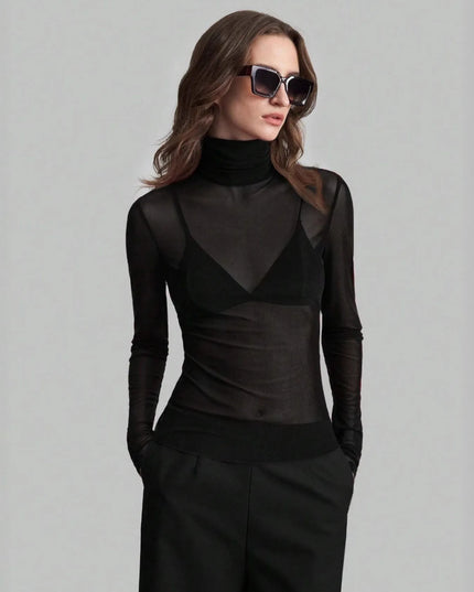 Turtleneck Long Sleeve Top Black