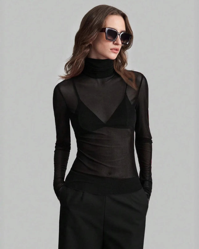 Turtleneck Long Sleeve Top Black