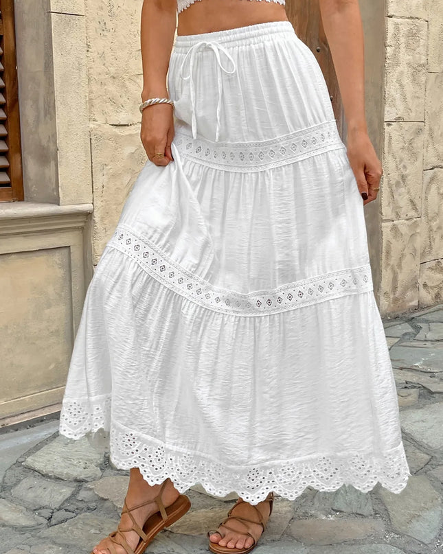 Lace Detail Elastic Waist Skirt 