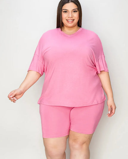 Basic Bae Full Size V-Neck Drop Shoulder T-Shirt and Shorts Set 