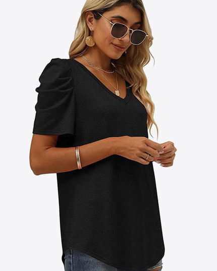 V-Neck Puff Sleeve Tee